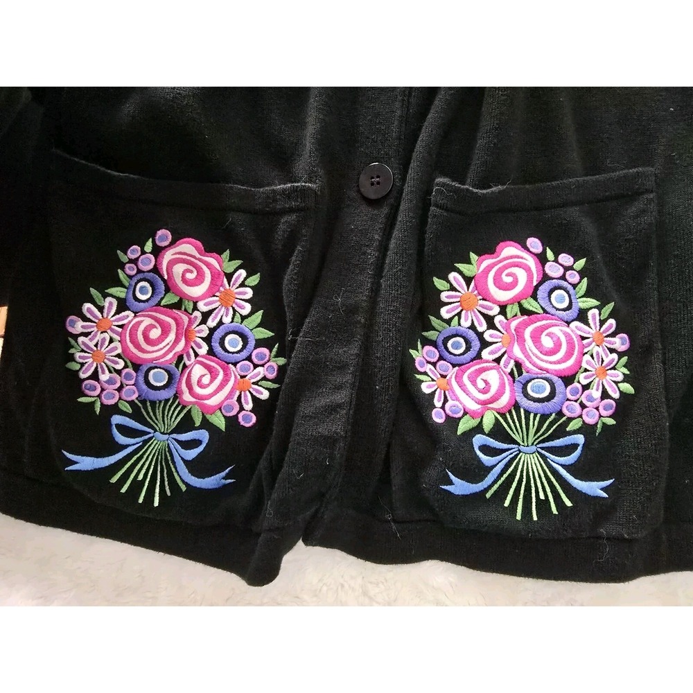 Bob Mackie Wearable Art Floral Embroidered Cardigan Sweater Jacket L Grannycore‎ - Picture 8 of 9
